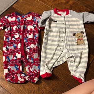 Gray and Red Striped Baby Onesie with Puppy and Bear Designs